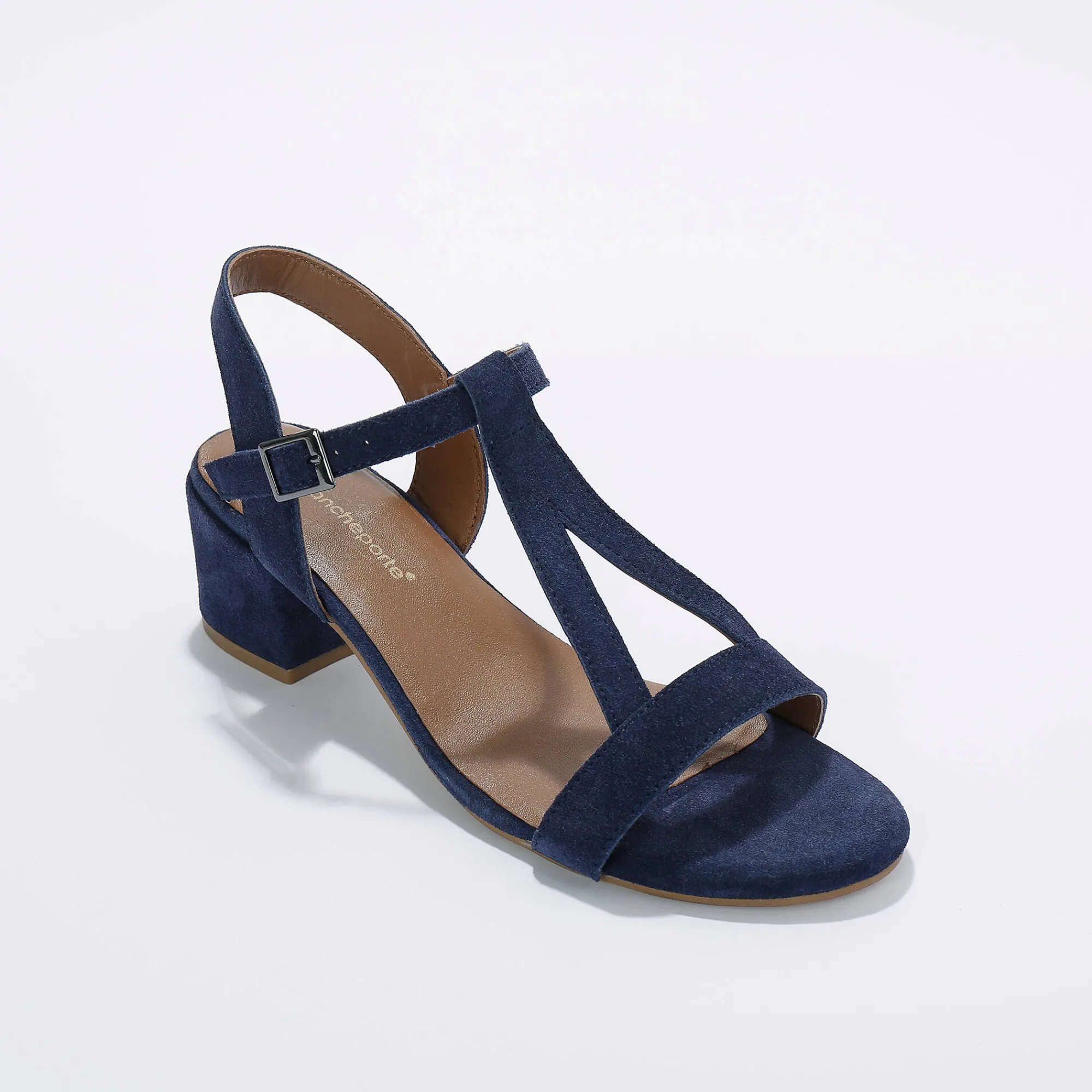 Sandalen En Espadrilles|Schoenen<Blancheporte Leren sandalen met riempjes en hak, LWG-gecertificeerd marine