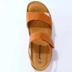 Sandalen En Espadrilles|Schoenen<Blancheporte Leren sandalen met scratchsluiting, comfortbreedte bruin