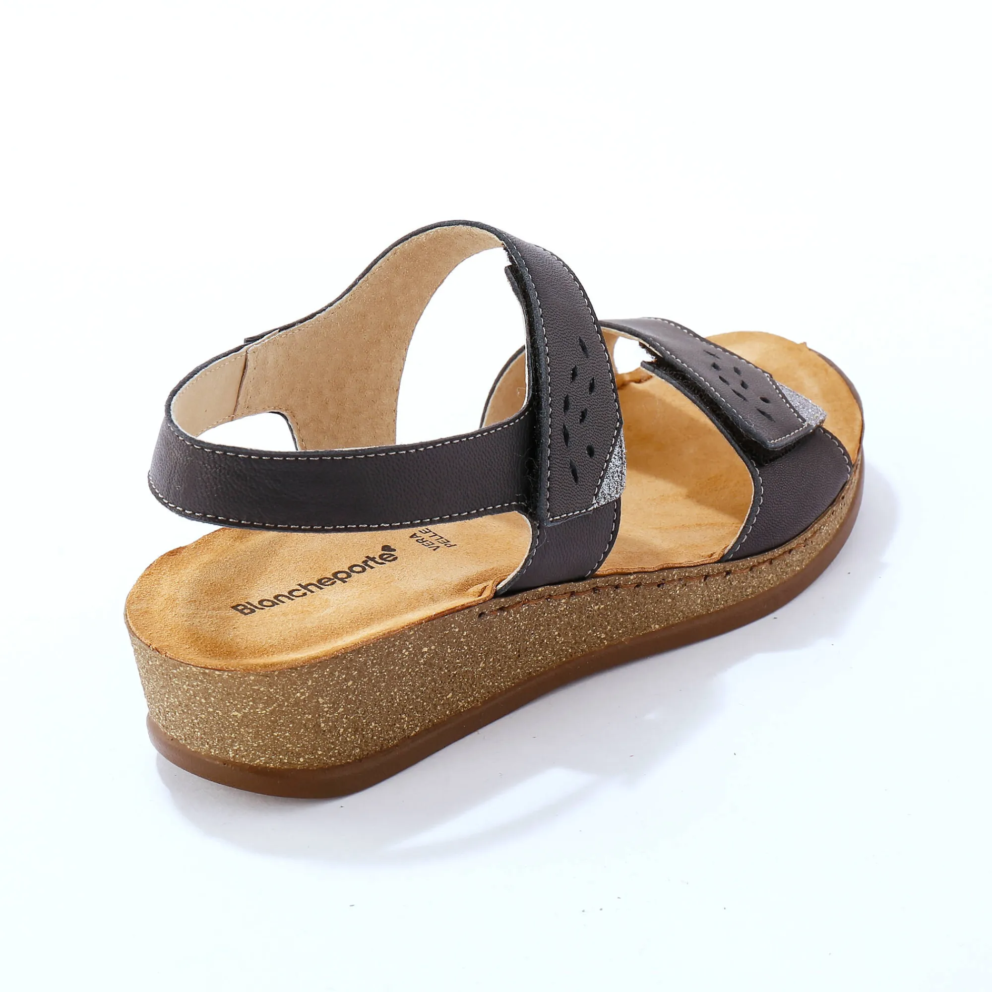 Sandalen En Espadrilles|Schoenen<Blancheporte Leren sandalen met scratchsluiting, comfortbreedte marine