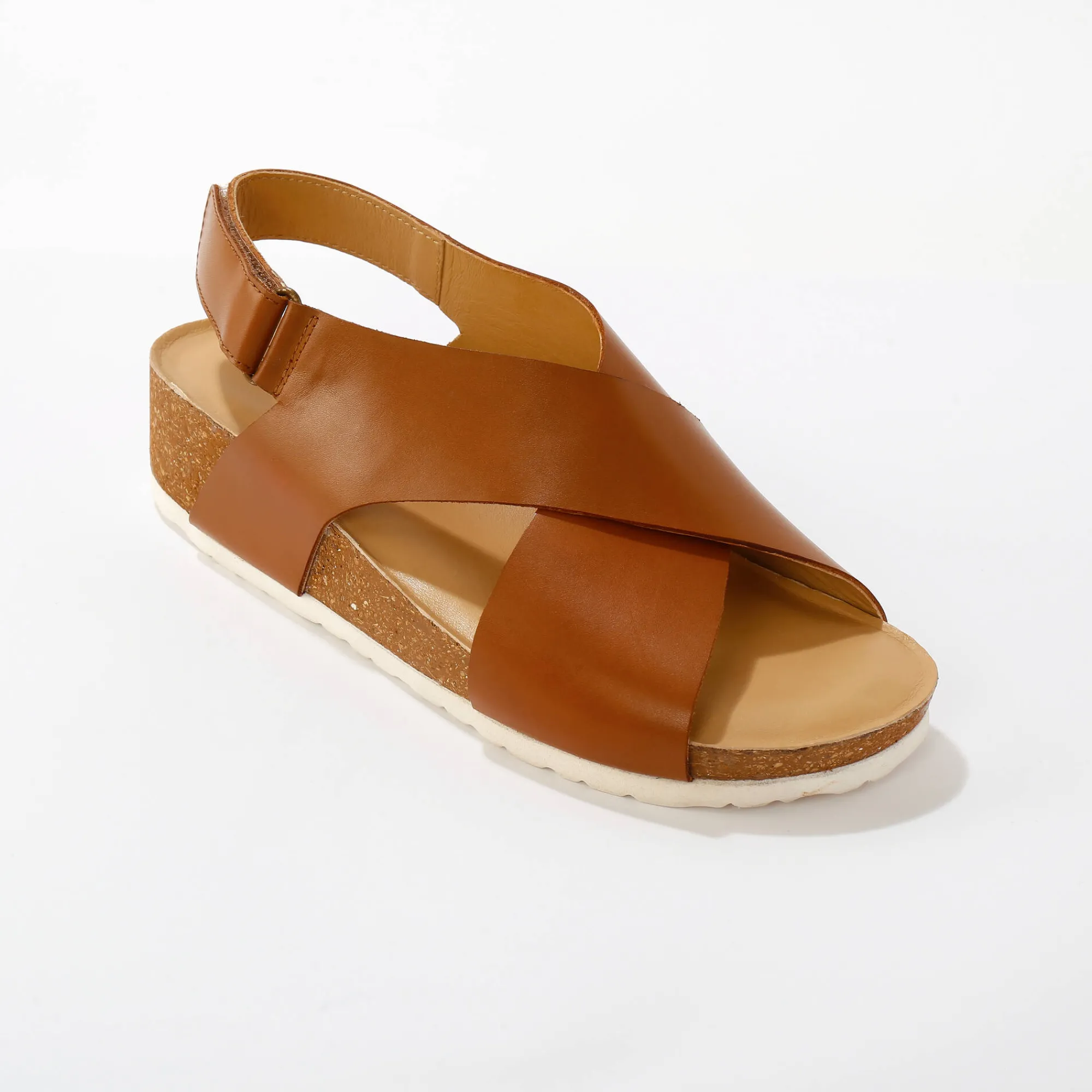 Sandalen En Espadrilles|Schoenen<Blancheporte Leren sandalen met sleehak en riempjes karamel