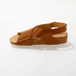 Sandalen En Espadrilles|Schoenen<Blancheporte Leren sandalen met sleehak en riempjes karamel