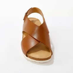Sandalen En Espadrilles|Schoenen<Blancheporte Leren sandalen met sleehak en riempjes karamel