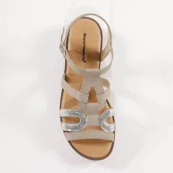 Sandalen En Espadrilles|Schoenen<Blancheporte Leren sandalen met sleehak, 2 materialen beige