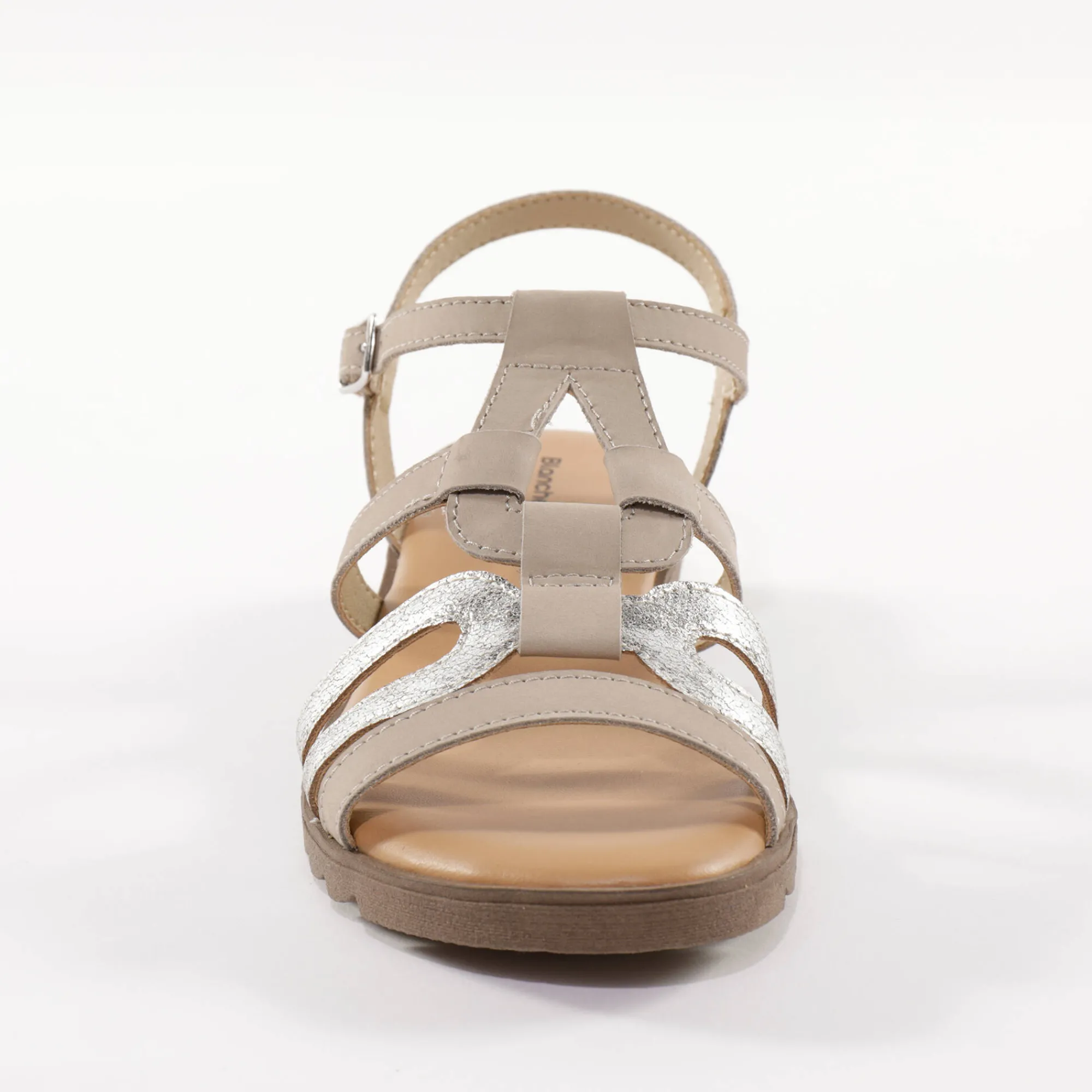 Sandalen En Espadrilles|Schoenen<Blancheporte Leren sandalen met sleehak, 2 materialen beige