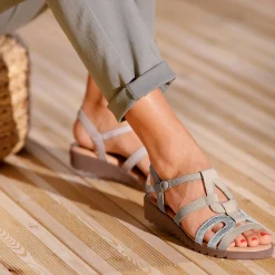 Sandalen En Espadrilles|Schoenen<Blancheporte Leren sandalen met sleehak, 2 materialen beige