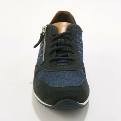 Schoenen|Schoenen Heren<Blancheporte Leren sneakers in 2 materialen, veters en rits marine