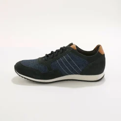 Schoenen|Schoenen Heren<Blancheporte Leren sneakers in 2 materialen, veters en rits marine