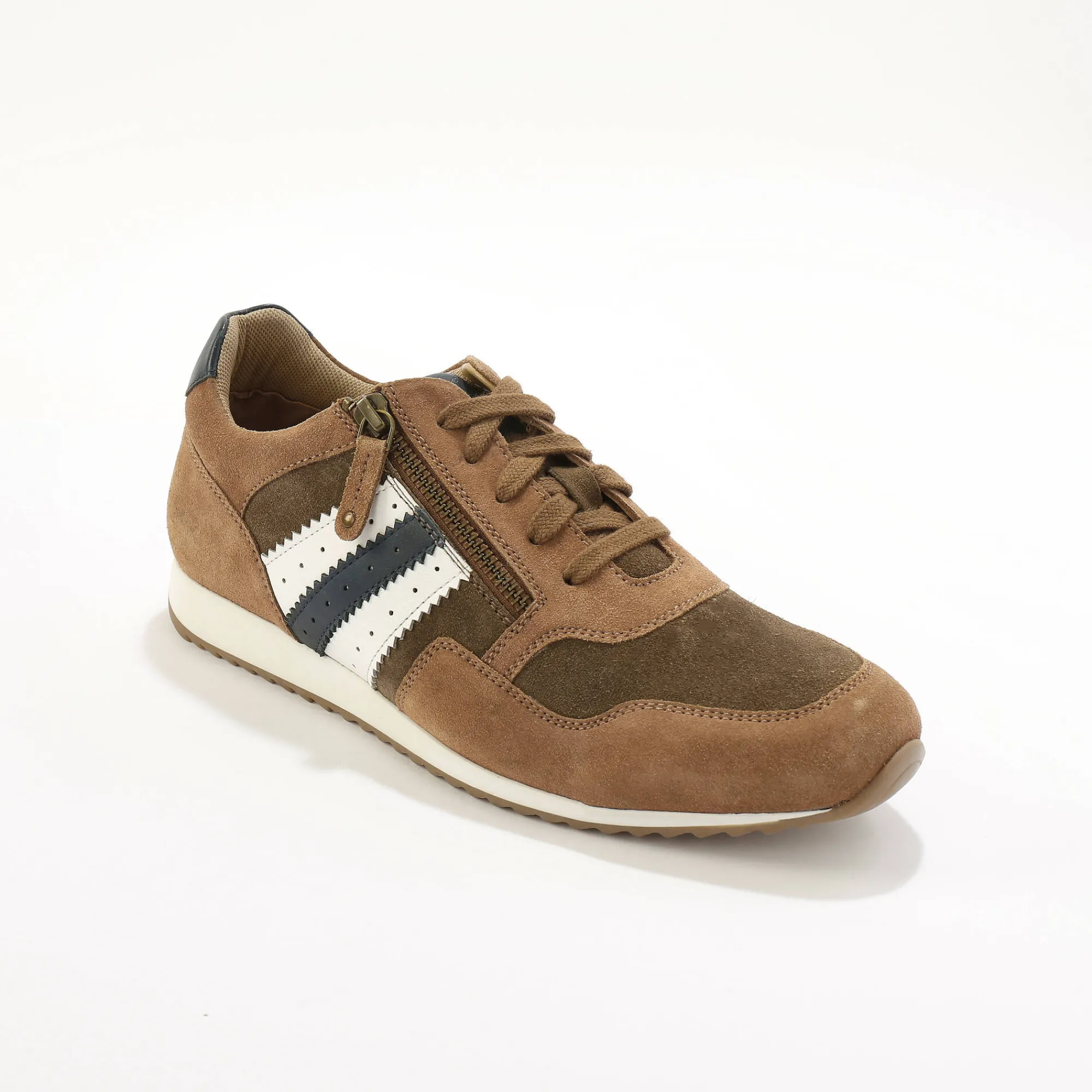 Schoenen|Schoenen Heren<Blancheporte Leren sneakers in 2 materialen, met veters en rits bruin