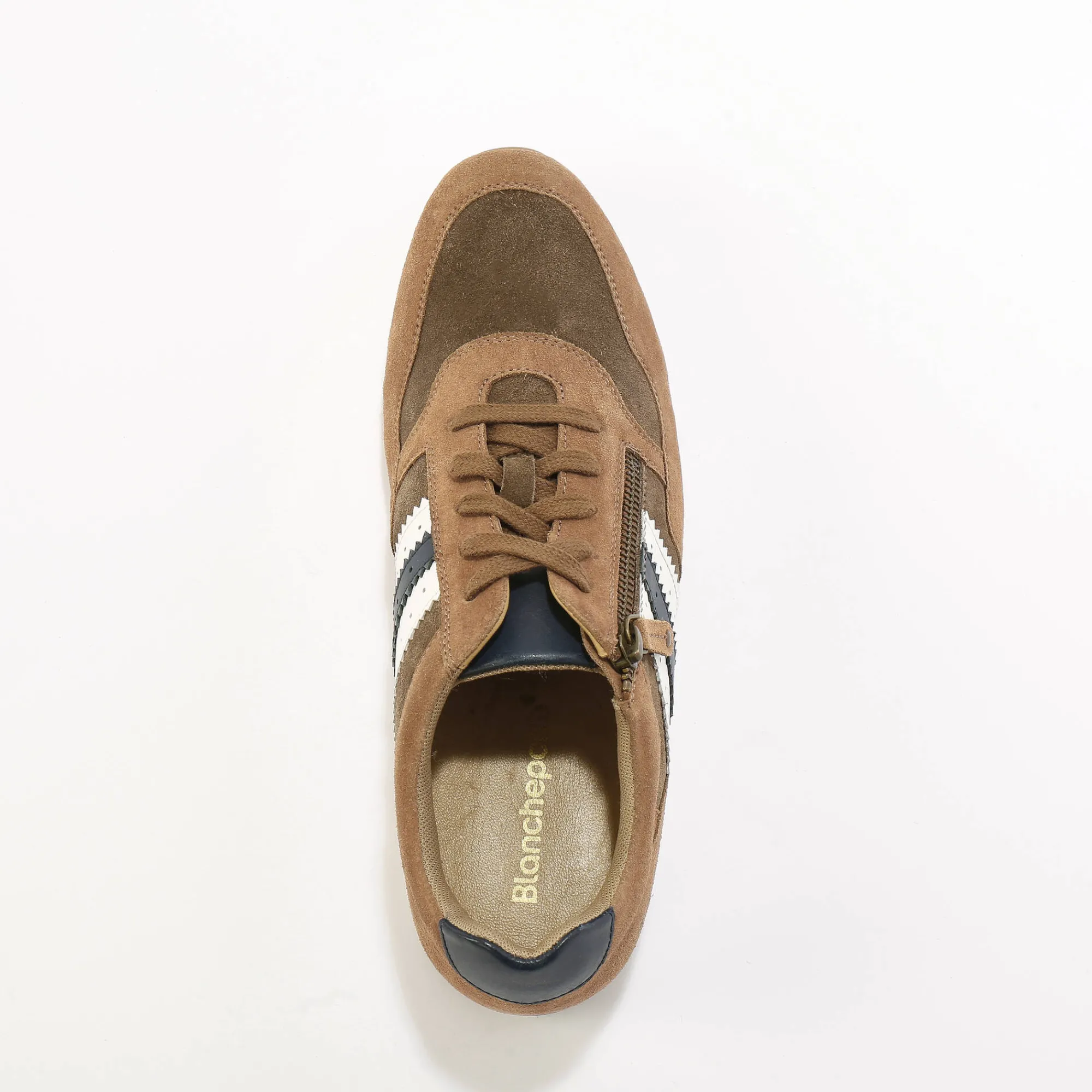 Schoenen|Schoenen Heren<Blancheporte Leren sneakers in 2 materialen, met veters en rits bruin