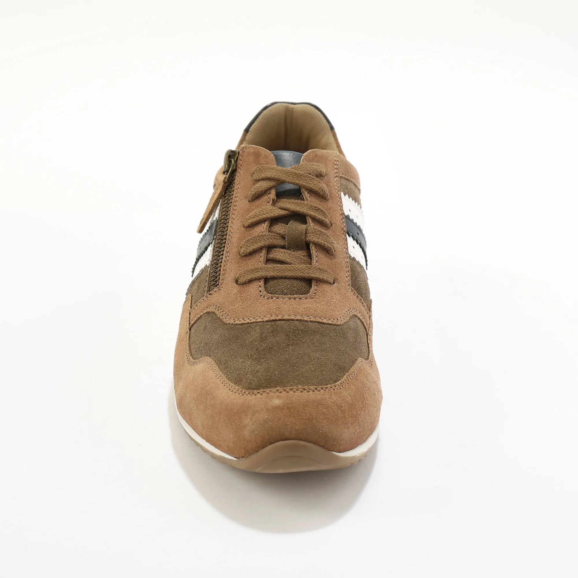 Schoenen|Schoenen Heren<Blancheporte Leren sneakers in 2 materialen, met veters en rits bruin