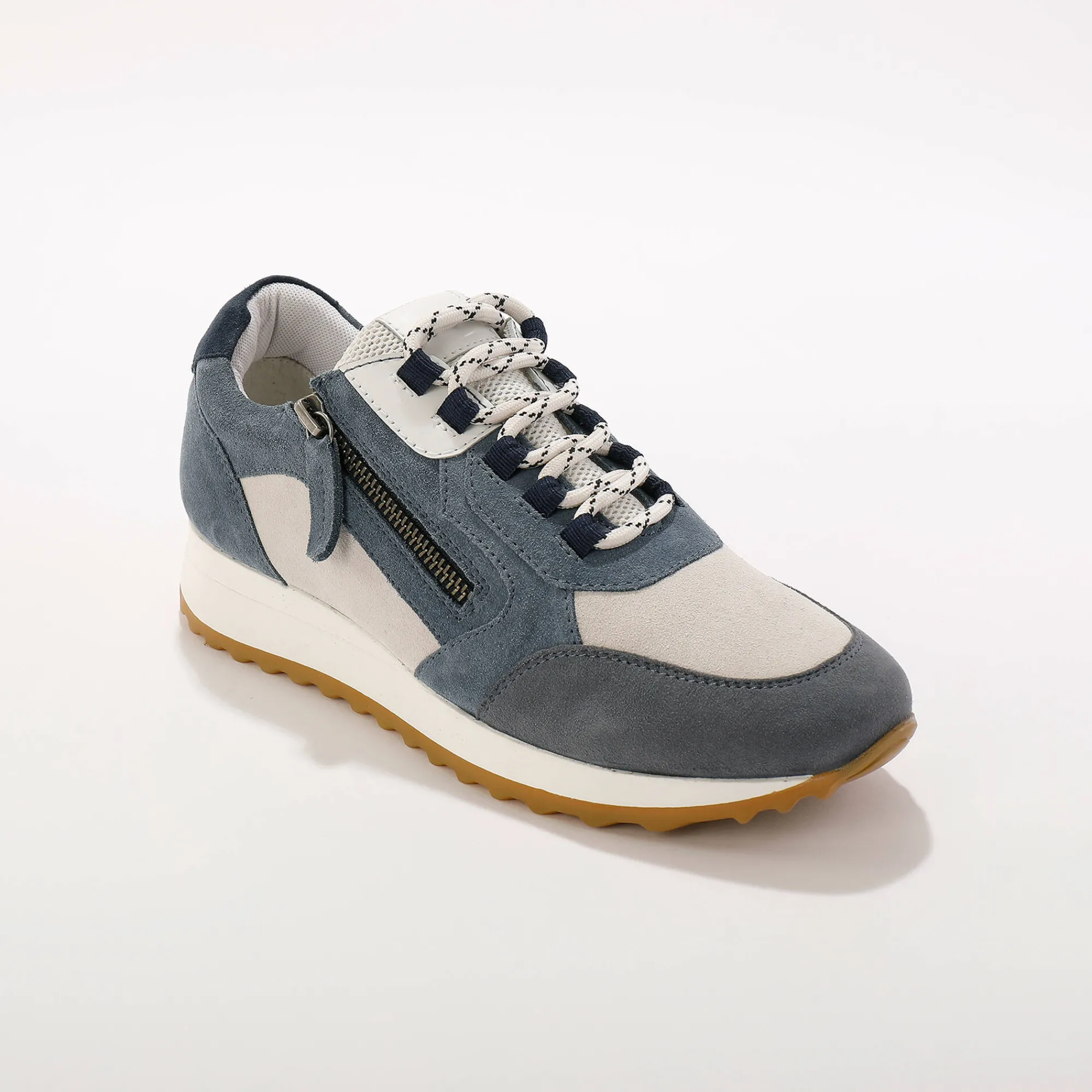 Baskets En Sneakers|Schoenen<Blancheporte Leren sneakers met contrasterende fantasiepasjes grijsblauw