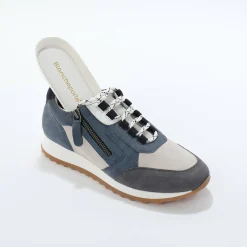 Baskets En Sneakers|Schoenen<Blancheporte Leren sneakers met contrasterende fantasiepasjes grijsblauw