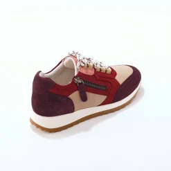 Baskets En Sneakers|Schoenen<Blancheporte Leren sneakers met contrasterende fantasiepasjes beige / bordeaux