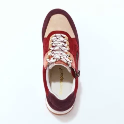 Baskets En Sneakers|Schoenen<Blancheporte Leren sneakers met contrasterende fantasiepasjes beige / bordeaux