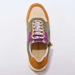 Baskets En Sneakers|Schoenen<Blancheporte Leren sneakers met contrasterende fantasiepasjes kaki / beige