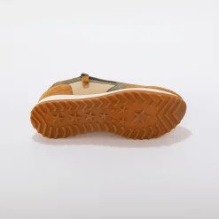 Baskets En Sneakers|Schoenen<Blancheporte Leren sneakers met contrasterende fantasiepasjes kaki / beige