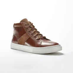Schoenen|Schoenen Heren<Blancheporte Leren sneakers met hoge schacht, met veters en rits bruin