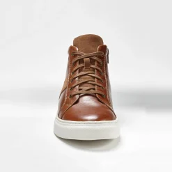 Schoenen|Schoenen Heren<Blancheporte Leren sneakers met hoge schacht, met veters en rits bruin