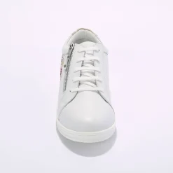 Baskets En Sneakers|Schoenen<Blancheporte Leren sneakers met rits en bloemenborduursel wit