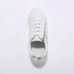 Baskets En Sneakers|Schoenen<Blancheporte Leren sneakers met rits en bloemenborduursel wit
