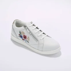 Baskets En Sneakers|Schoenen<Blancheporte Leren sneakers met rits en bloemenborduursel wit
