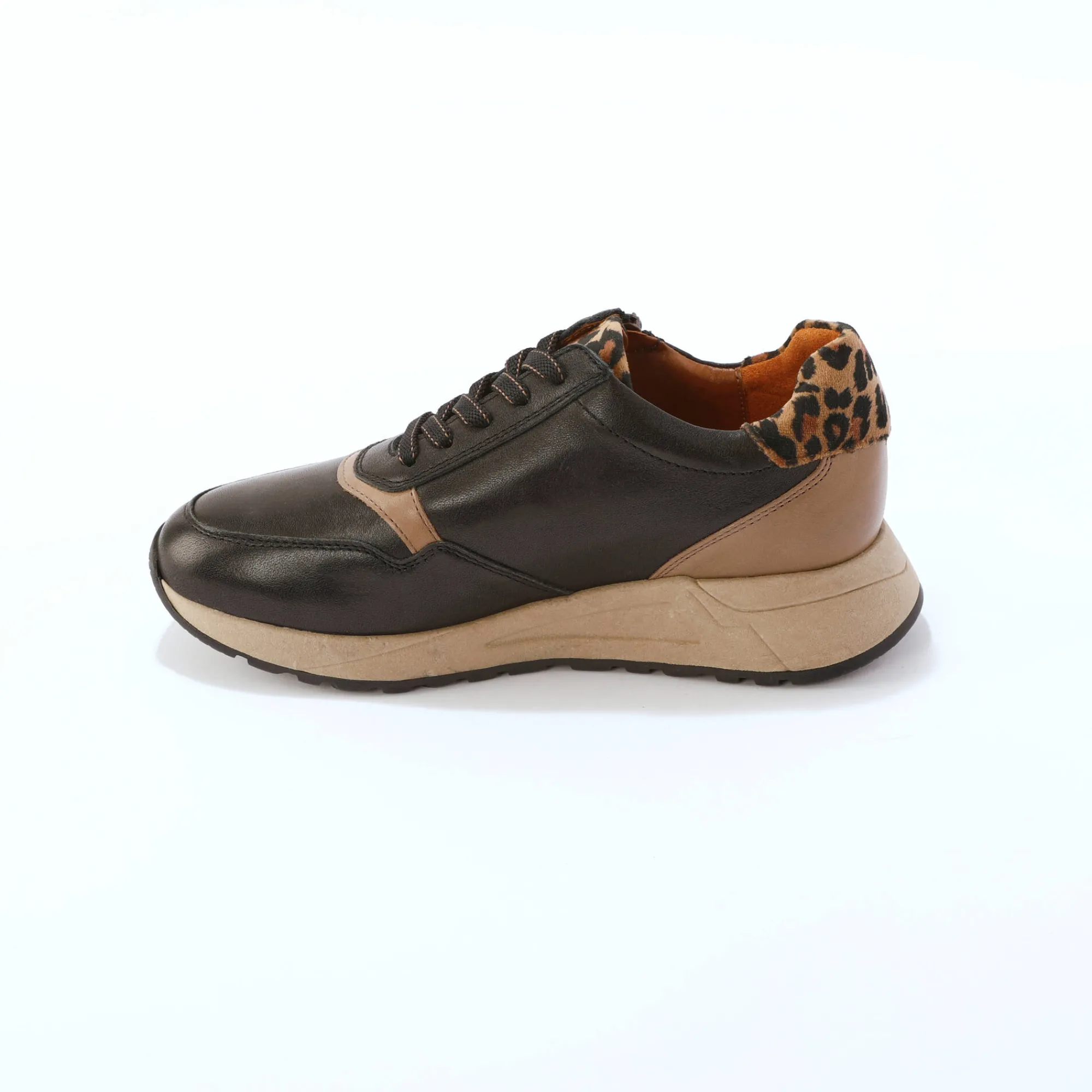 Baskets En Sneakers|Schoenen<Blancheporte Leren sneakers met rits en veters zwart