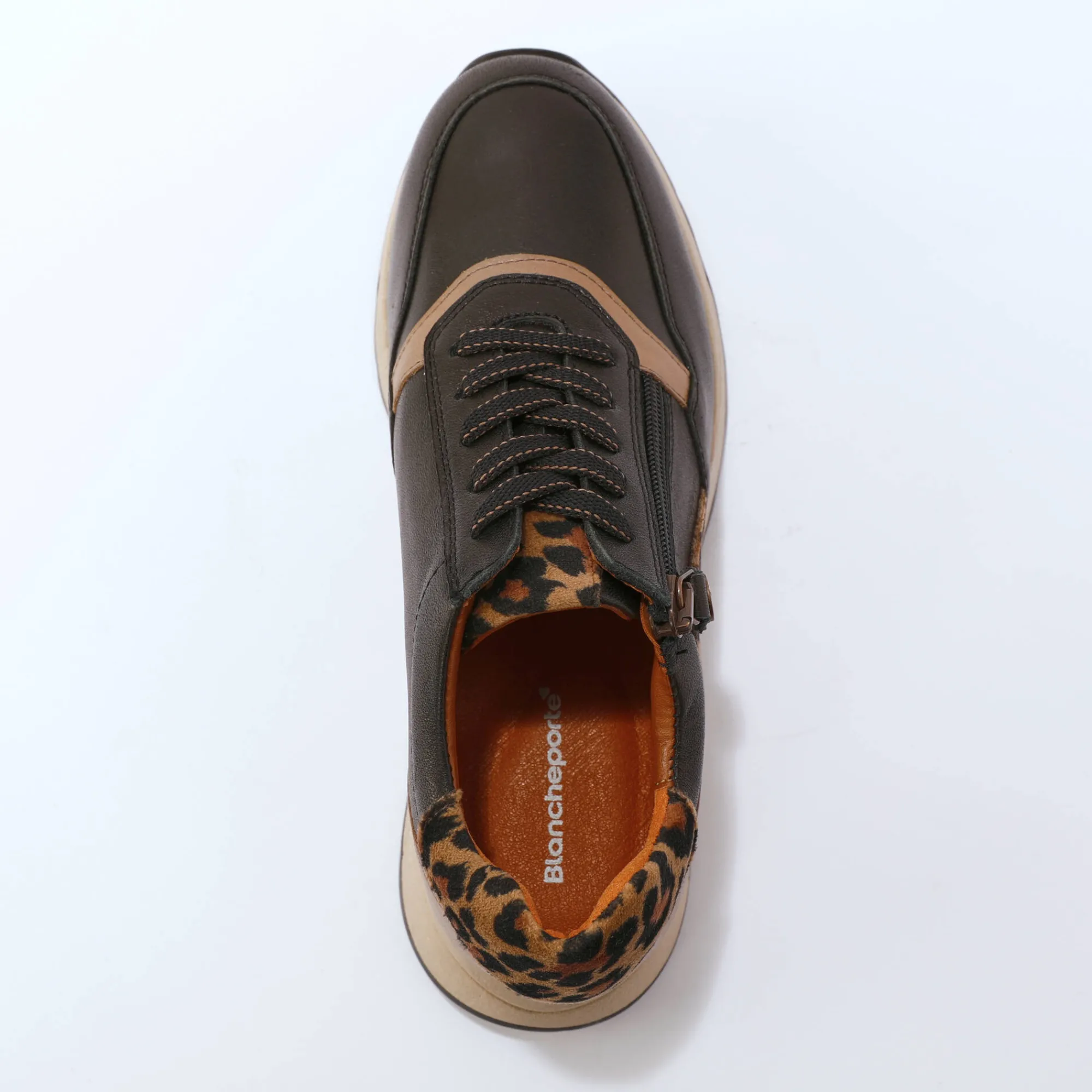 Baskets En Sneakers|Schoenen<Blancheporte Leren sneakers met rits en veters zwart