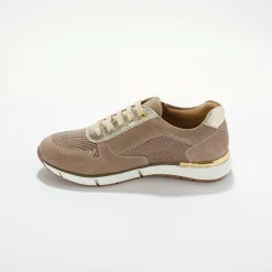 Baskets En Sneakers|Schoenen<Blancheporte Leren sneakers met rits en veters beige
