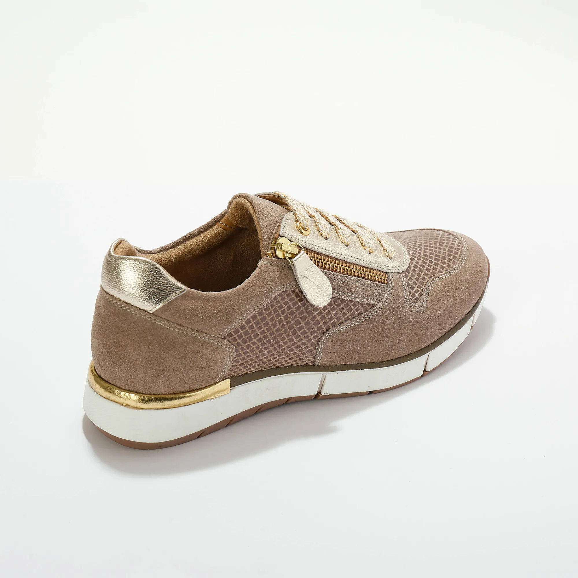 Baskets En Sneakers|Schoenen<Blancheporte Leren sneakers met rits en veters beige