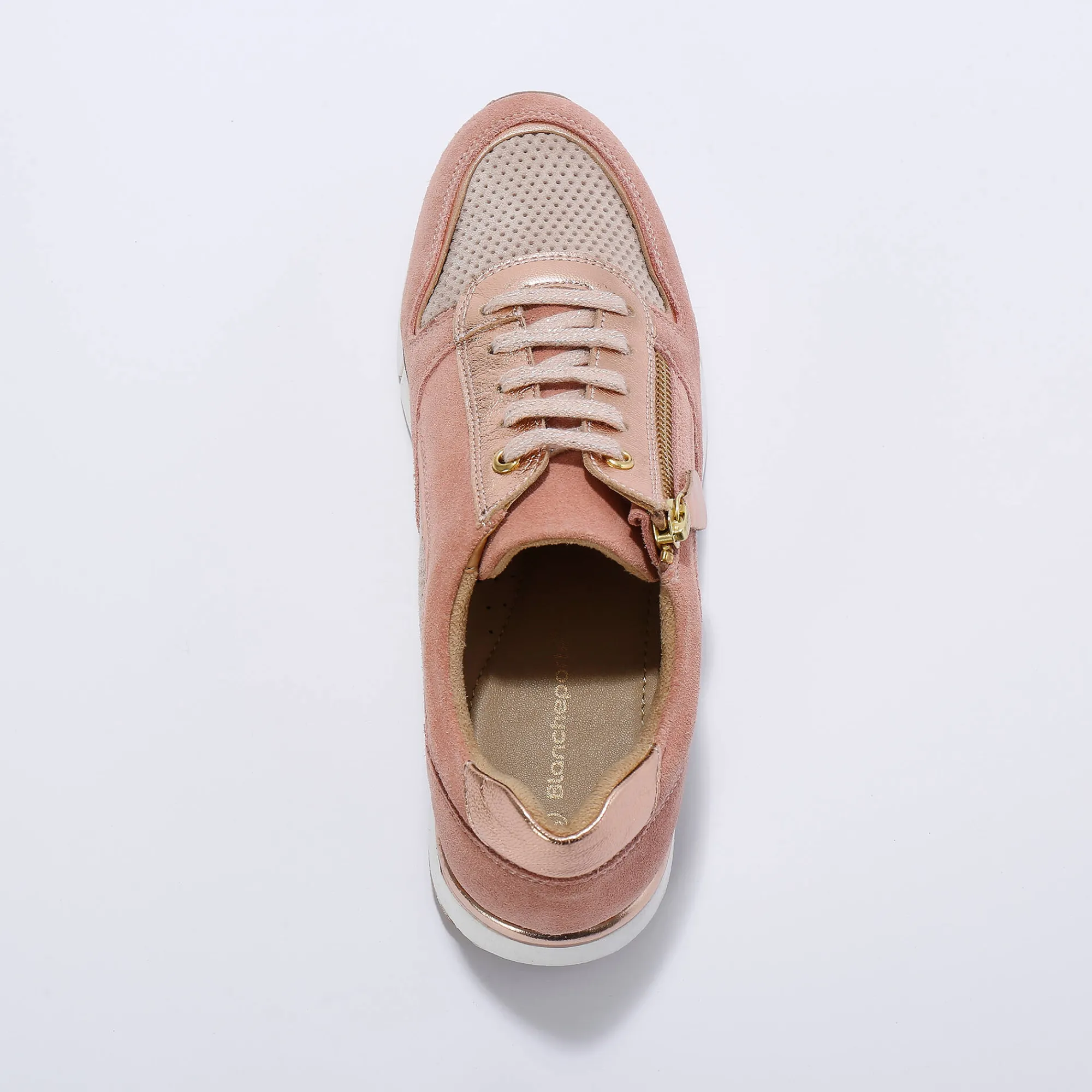 Baskets En Sneakers|Schoenen<Blancheporte Leren sneakers met rits en veters blush