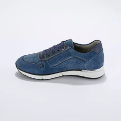 Baskets En Sneakers|Schoenen<Blancheporte Leren sneakers met rits en veters jeansblauw