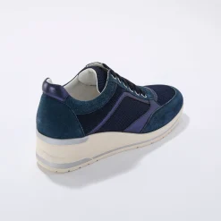 Baskets En Sneakers|Schoenen<Blancheporte Leren sneakers met sleehak, LWG-gecertificeerd blauw
