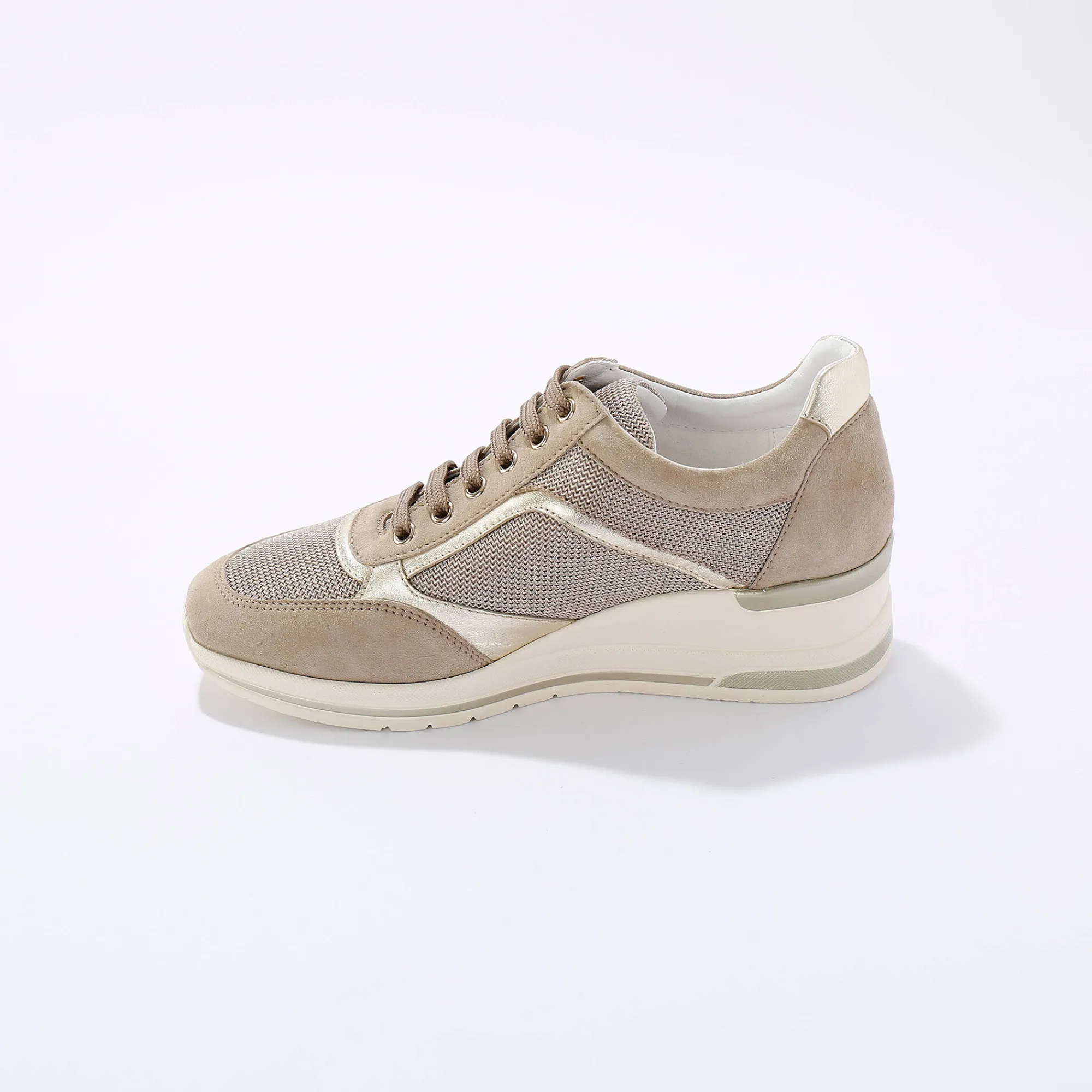 Baskets En Sneakers|Schoenen<Blancheporte Leren sneakers met sleehak, LWG-gecertificeerd beige