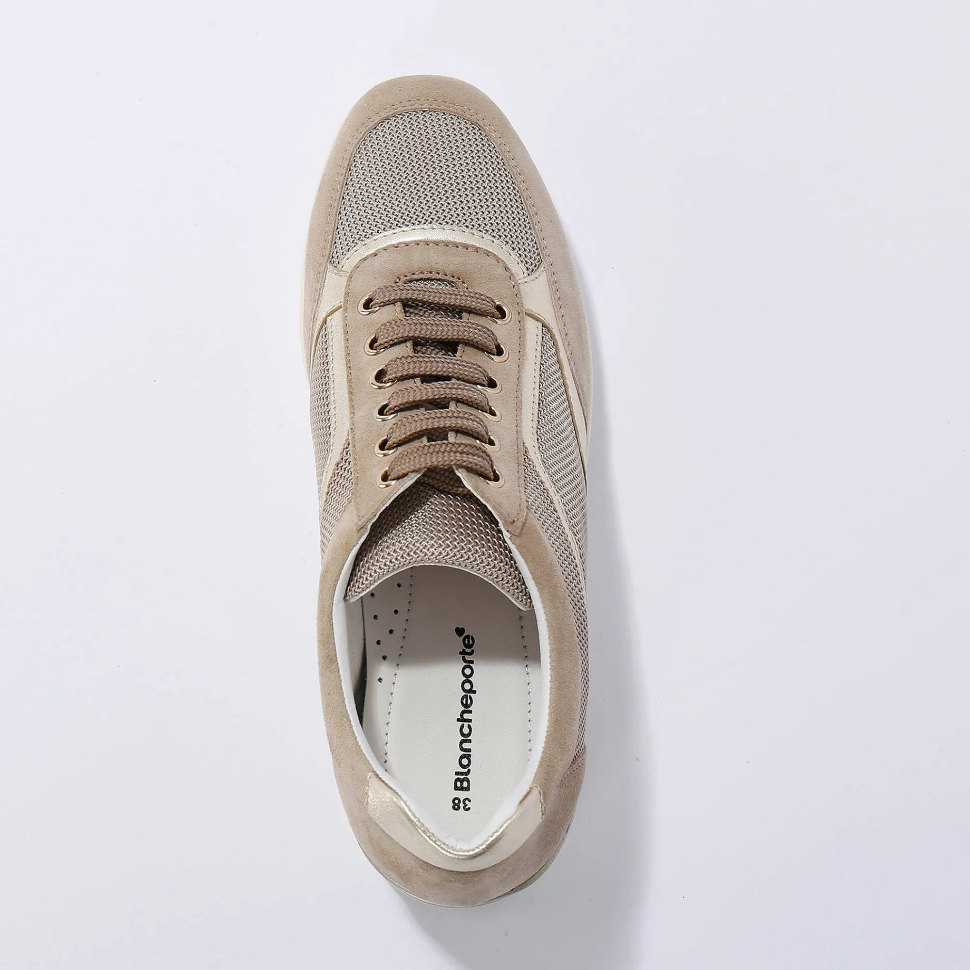 Baskets En Sneakers|Schoenen<Blancheporte Leren sneakers met sleehak, LWG-gecertificeerd beige