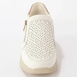 Baskets En Sneakers|Schoenen<Blancheporte Leren sneakers met sleehak en rits wit