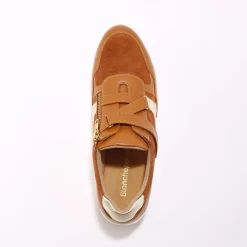 Baskets En Sneakers|Schoenen<Blancheporte Leren sneakers met sleehak, rits- en scratchsluiting karamel