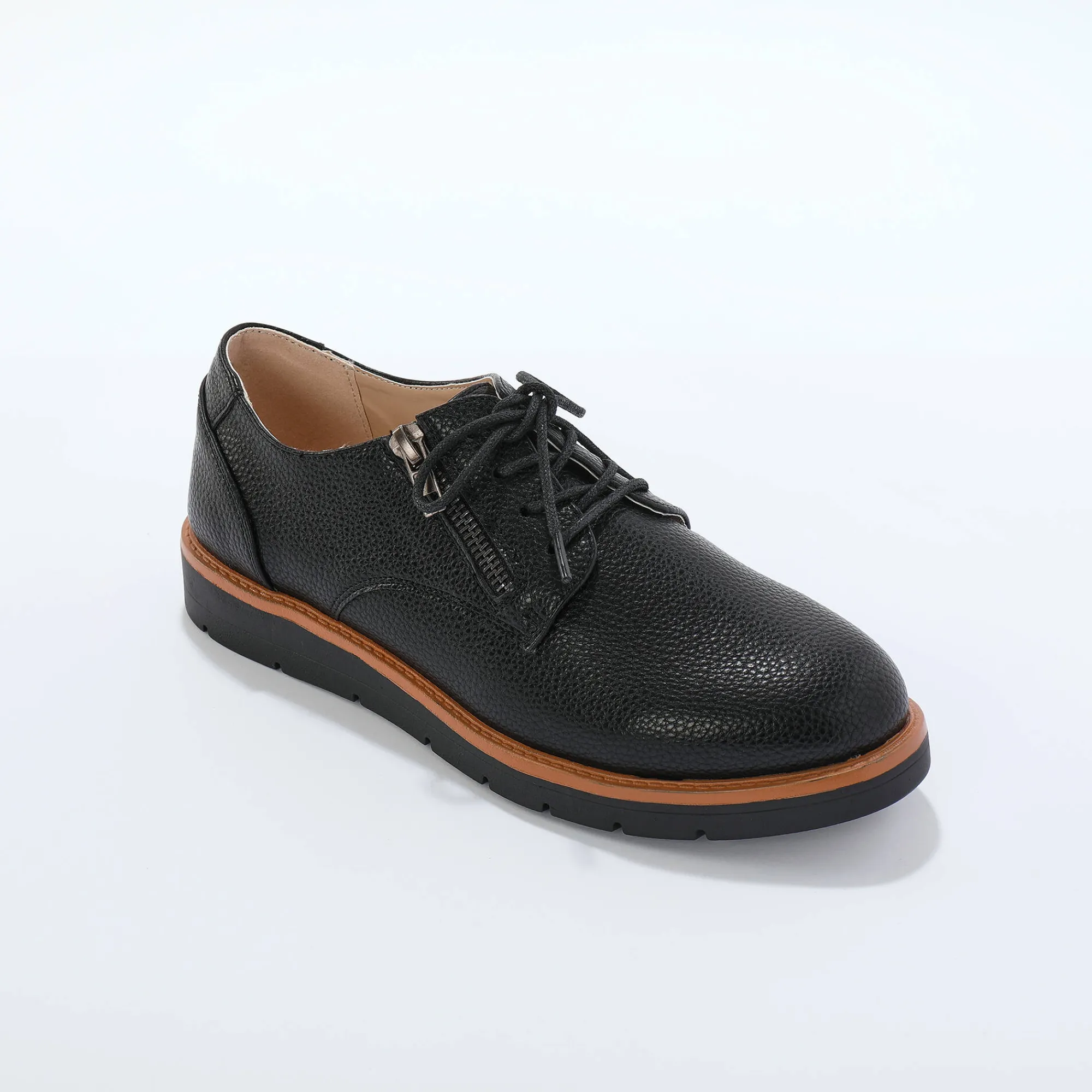Derby's En Mocassins|Schoenen<Blancheporte Lichte derby's met veters en geribbelde sleehak zwart