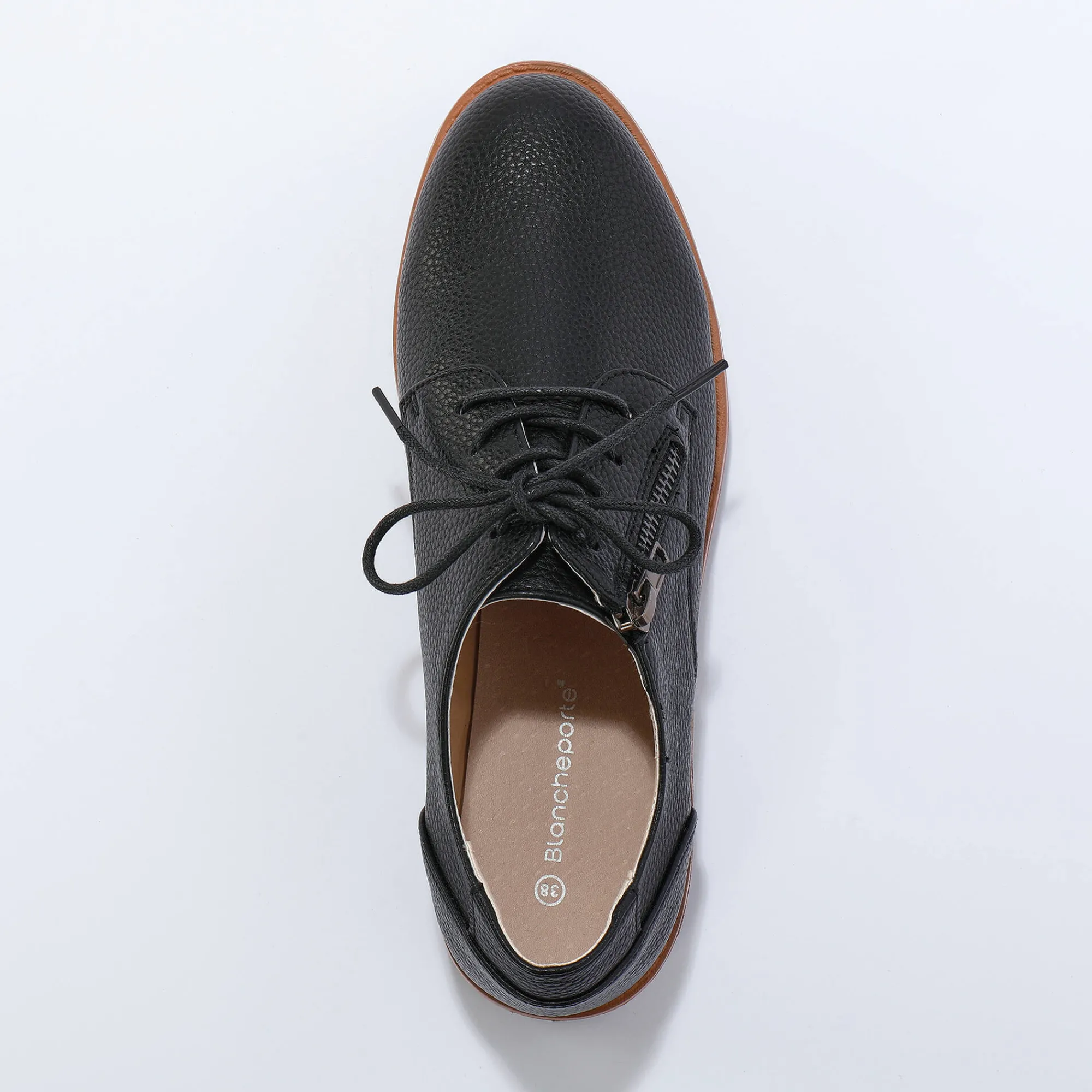 Derby's En Mocassins|Schoenen<Blancheporte Lichte derby's met veters en geribbelde sleehak zwart