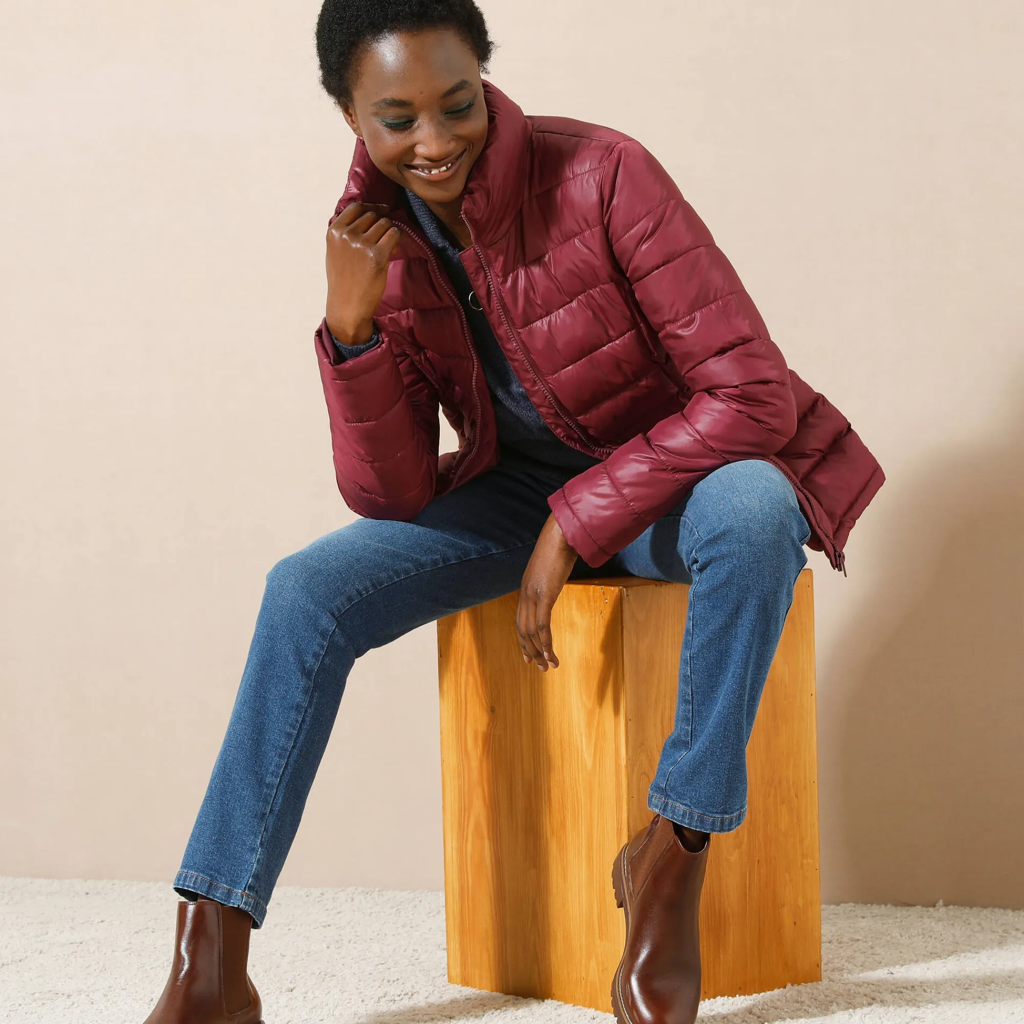 Parka En Donsjas<Colors&Co Lichte gewatteerde jas, kort model pruim