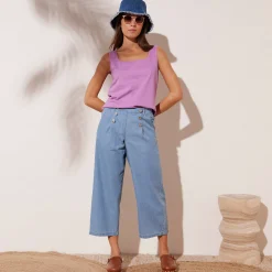 Jeans<Blancheporte Lichte jeans met knooppand bleached