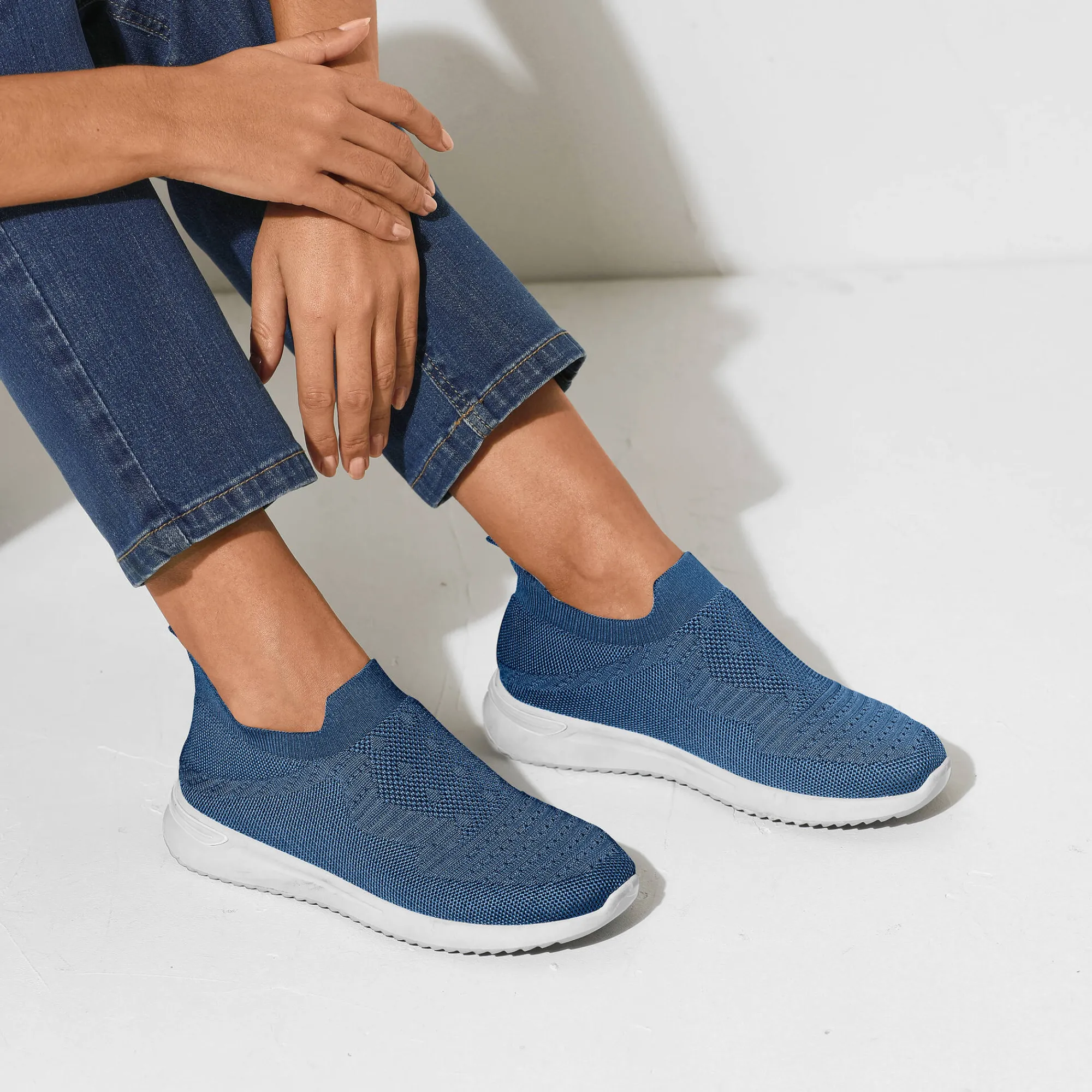 Baskets En Sneakers|Schoenen<Blancheporte Lichte sneakers in meshtextiel, makkelijk aan te trekken blauw