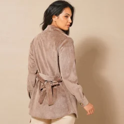 Bloes En Tuniek<Blancheporte Likethemd in velours met ceintuur taupe
