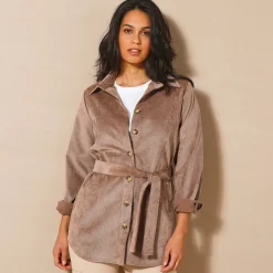 Bloes En Tuniek<Blancheporte Likethemd in velours met ceintuur taupe