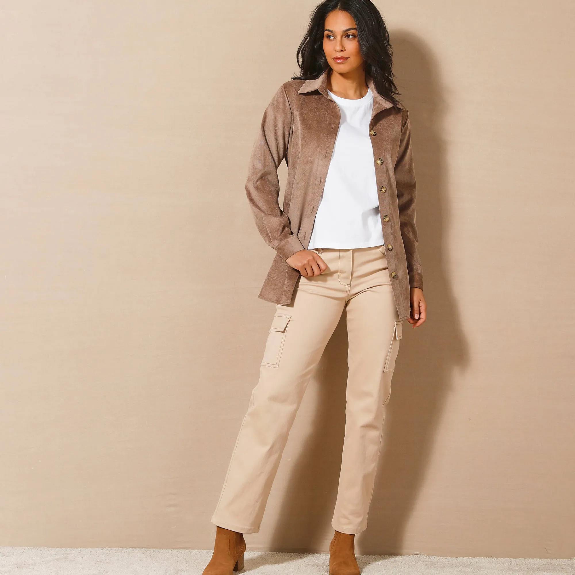 Bloes En Tuniek<Blancheporte Likethemd in velours met ceintuur taupe
