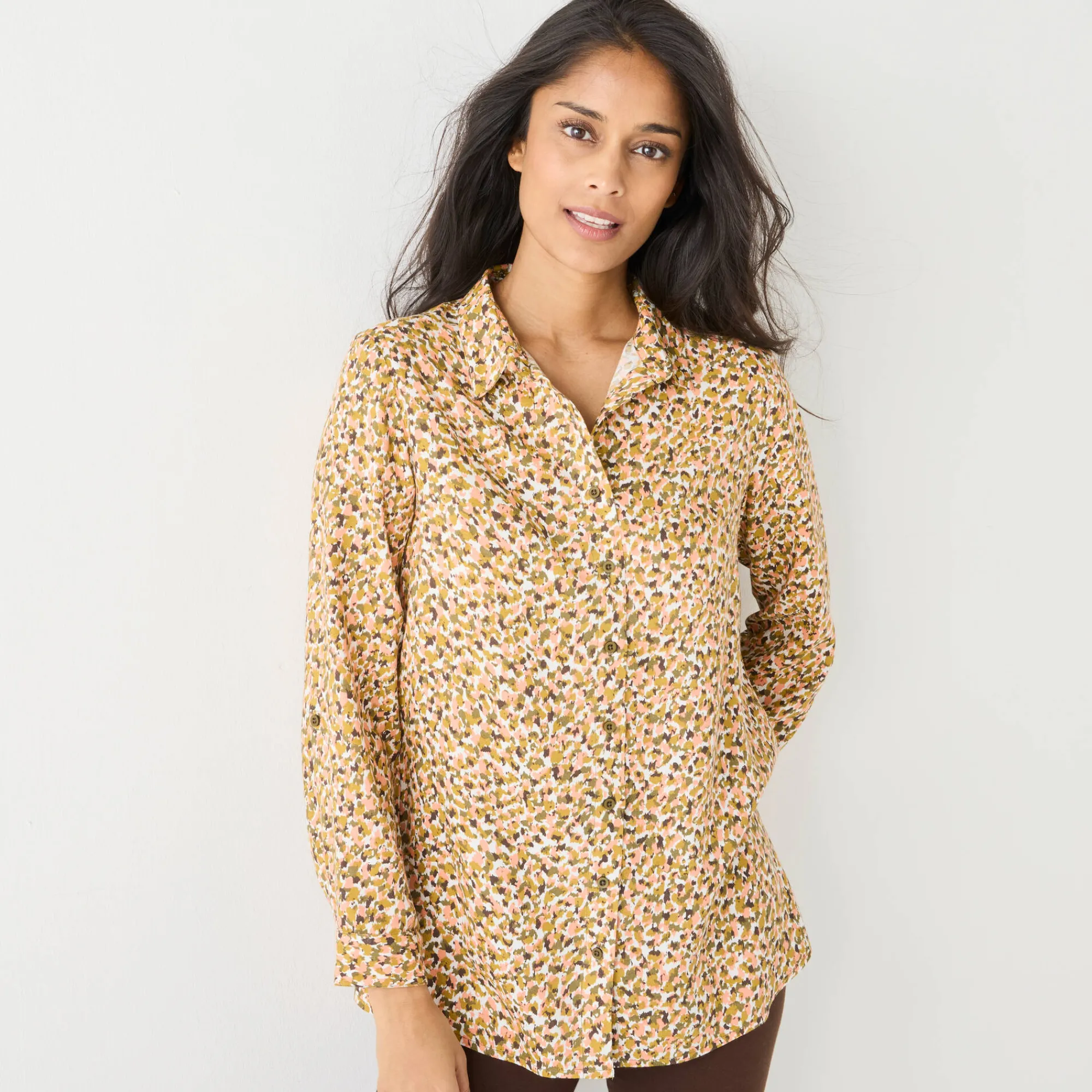 Bloes En Tuniek<Blancheporte Likethemd met minimalistische print chocolade / koraal