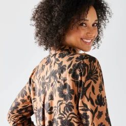 Bloes En Tuniek<Blancheporte Likethemd met tweekleurige print, crêpe karamel / zwart