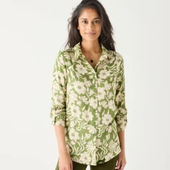 Bloes En Tuniek<Blancheporte Likethemd met tweekleurige print, crêpe groen / beige
