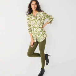 Bloes En Tuniek<Blancheporte Likethemd met tweekleurige print, crêpe groen / beige