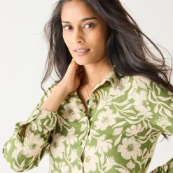 Bloes En Tuniek<Blancheporte Likethemd met tweekleurige print, crêpe groen / beige