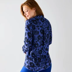 Bloes En Tuniek<Blancheporte Likethemd met tweekleurige print, crêpe blauw / zwart